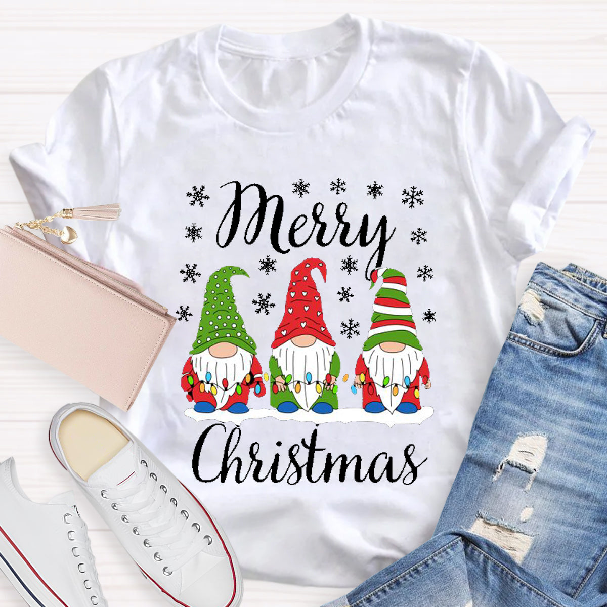 Merry Christmas Three Gnomes Light T-Shirt