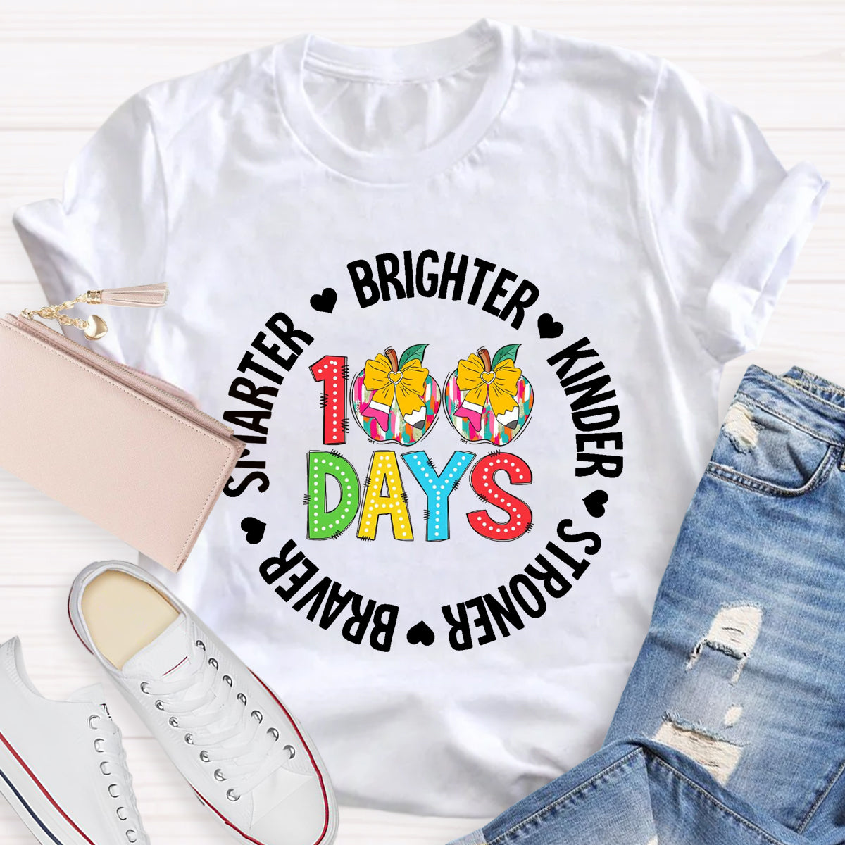 100 Days Brighter Kinder Teacher T-Shirt