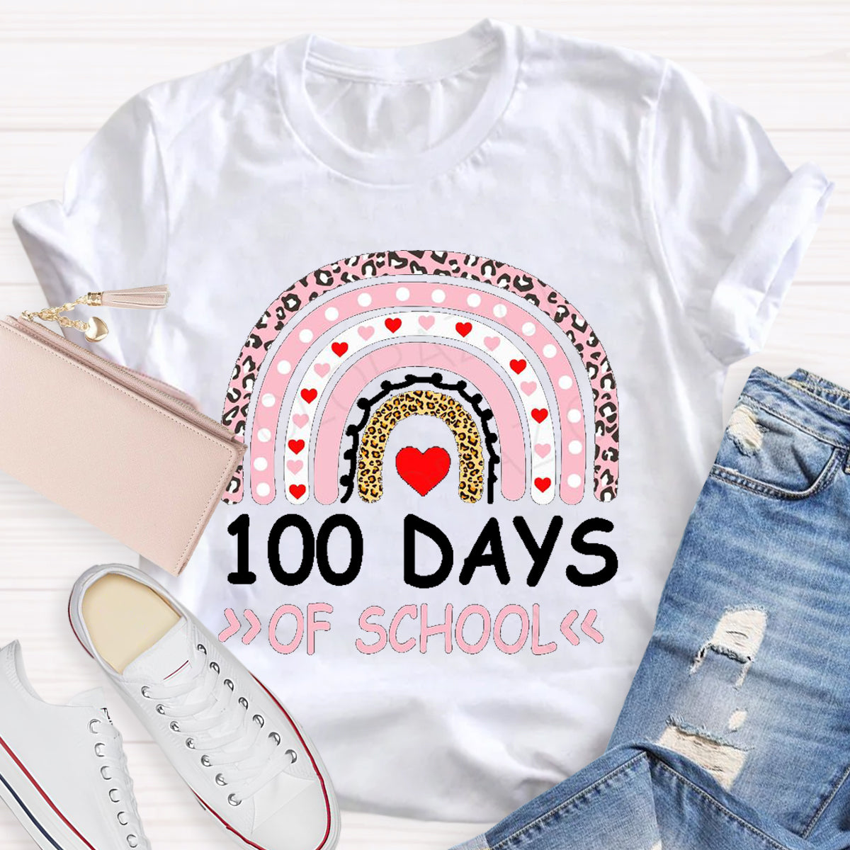 100 Days Of School Apple Rainbow Teacher T-Shirt