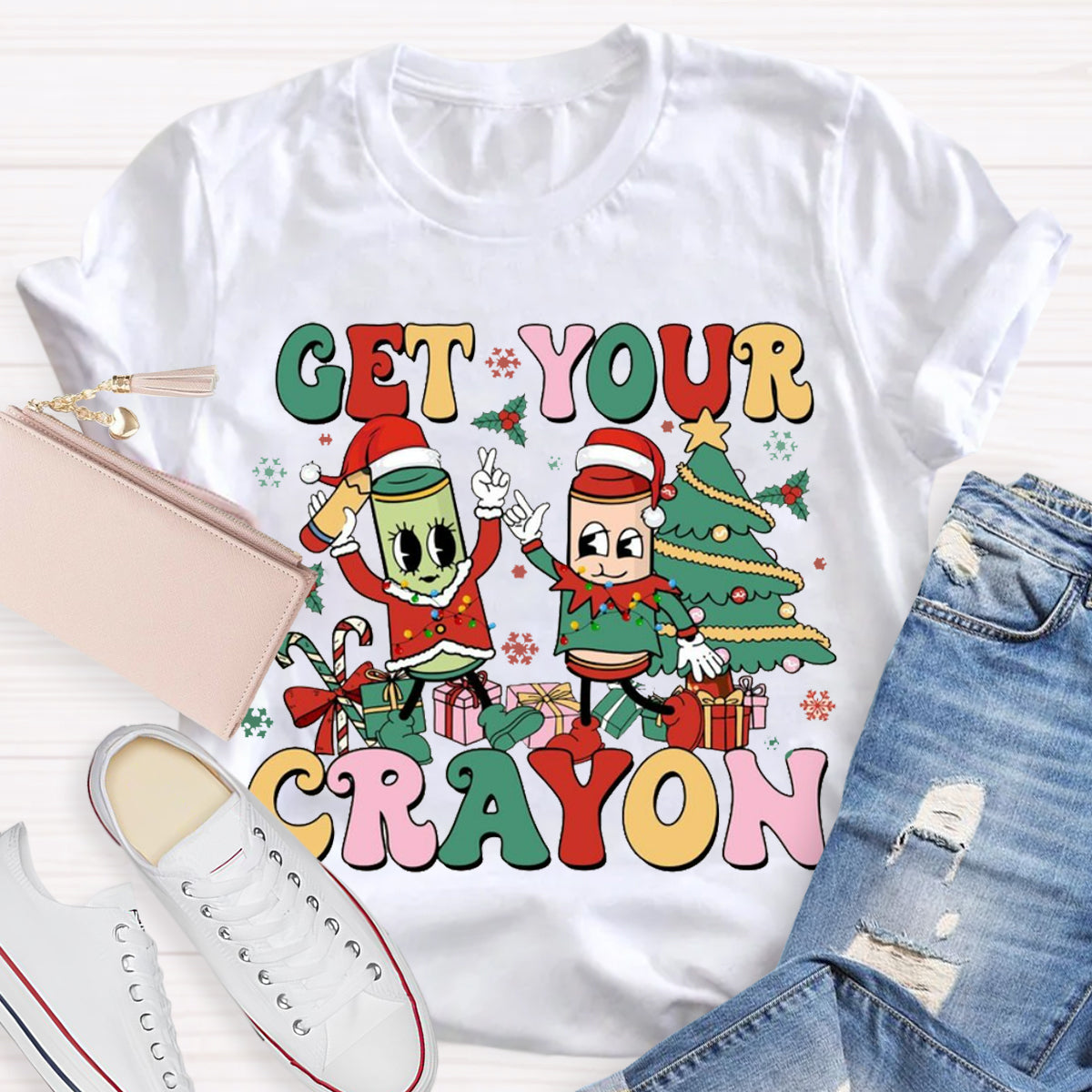 Christmas Get Your Crayon Art Teacher  T-Shirt