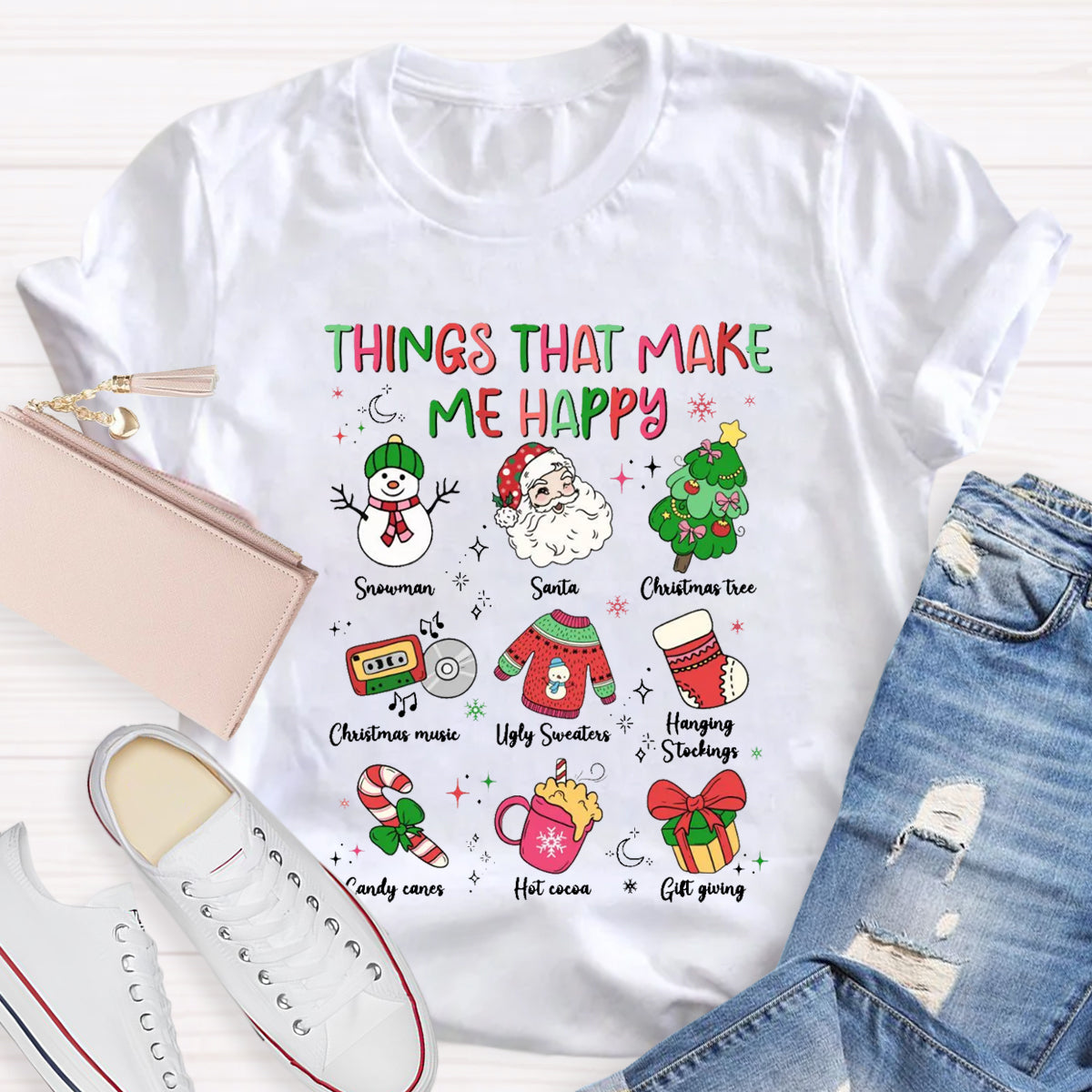 Things That Make Me Happy Snowman Christmas Tree  T-Shirt