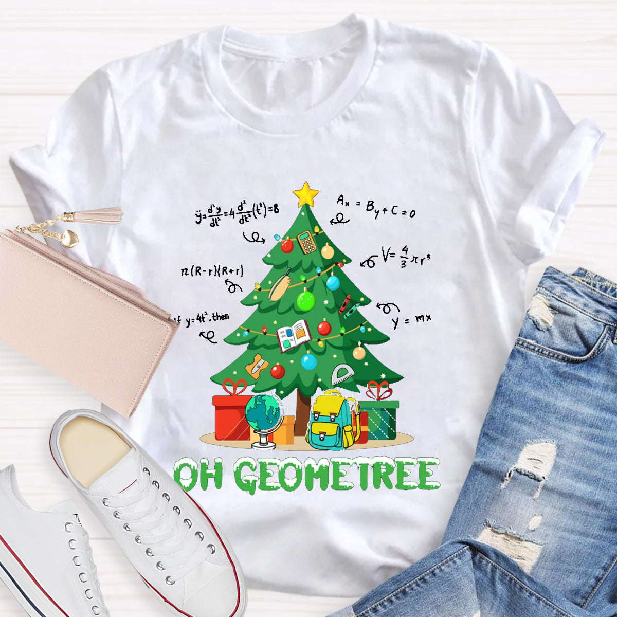 Oh Geometree Funny Math Xmas Teacher T-Shirt