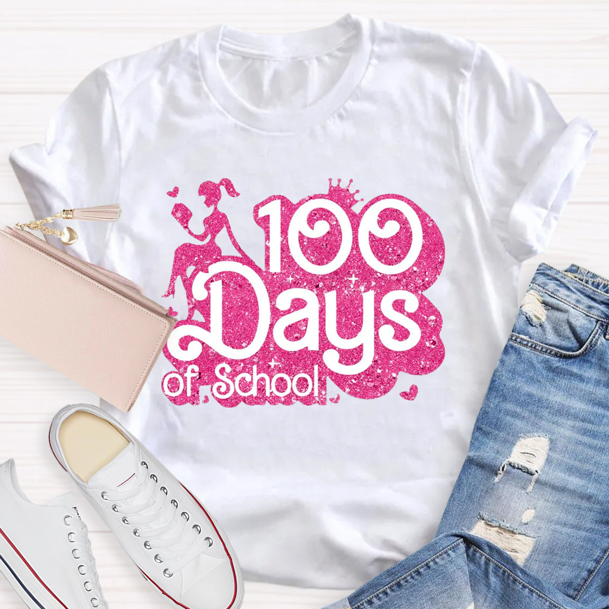 100 Days Of School Pink Teacher T-Shirt