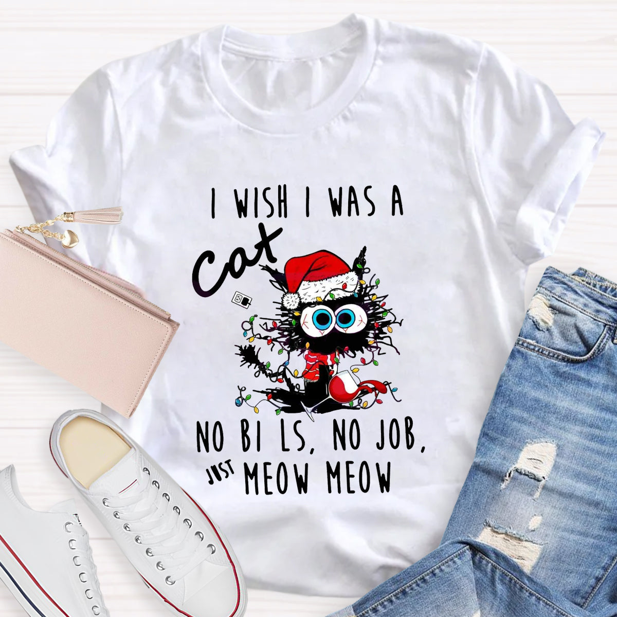 Funny Christmas I Wish I Was A Cat T-Shirt