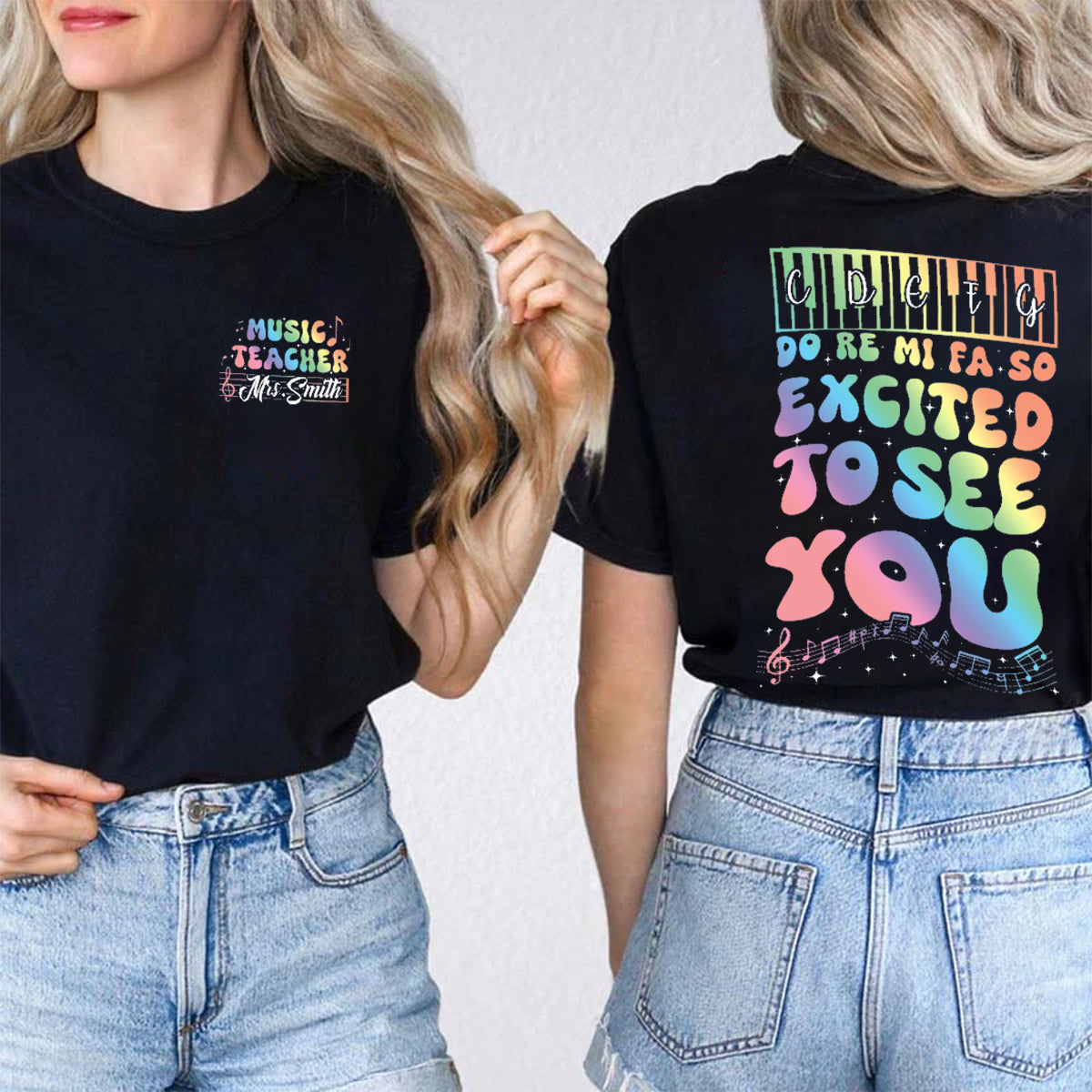 Personalized Name Excited To See You Double Printed T-shirt