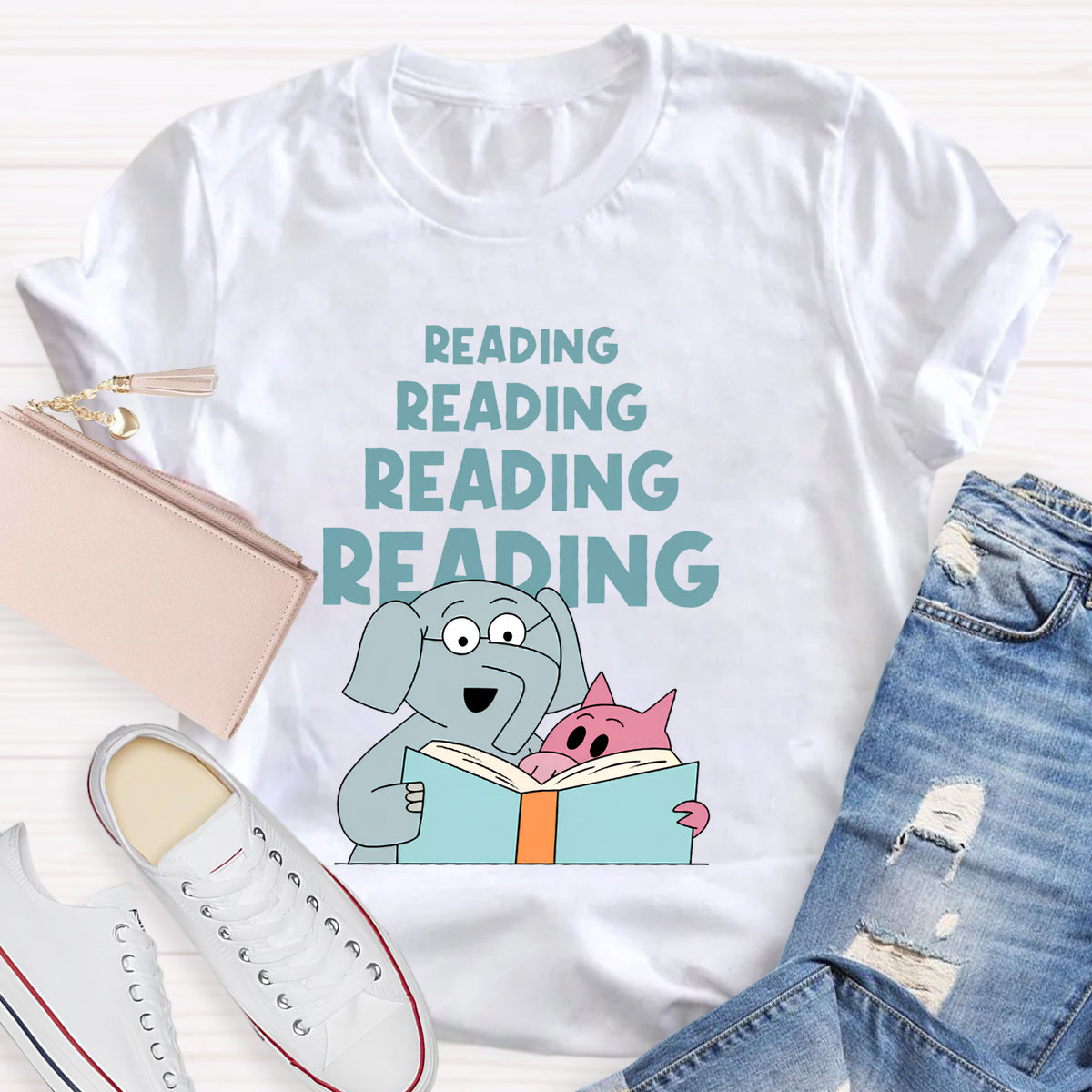 Reading Reading Reading Elephant Teacher T-Shirt