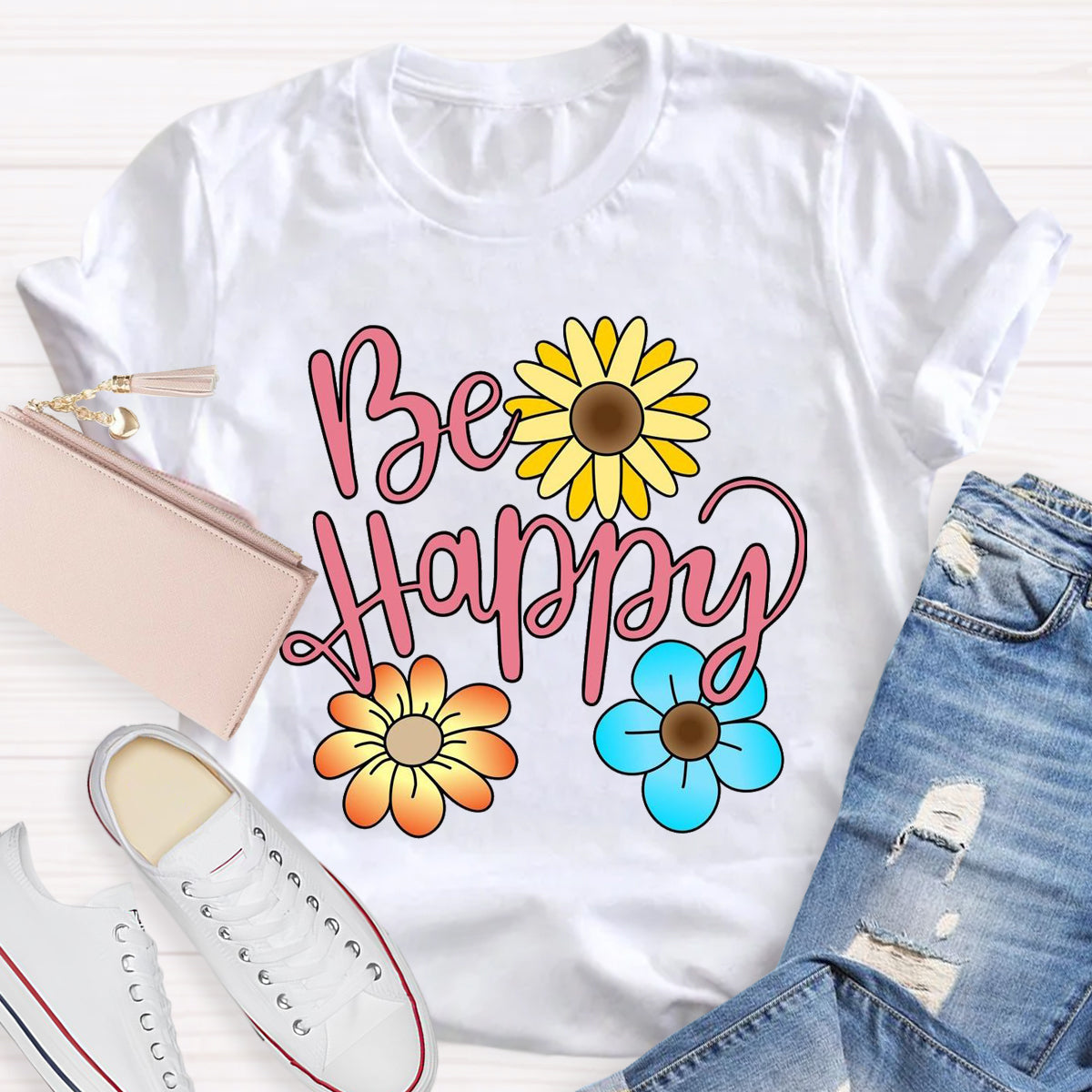 Be Happy Brighter Flower T-Shirt