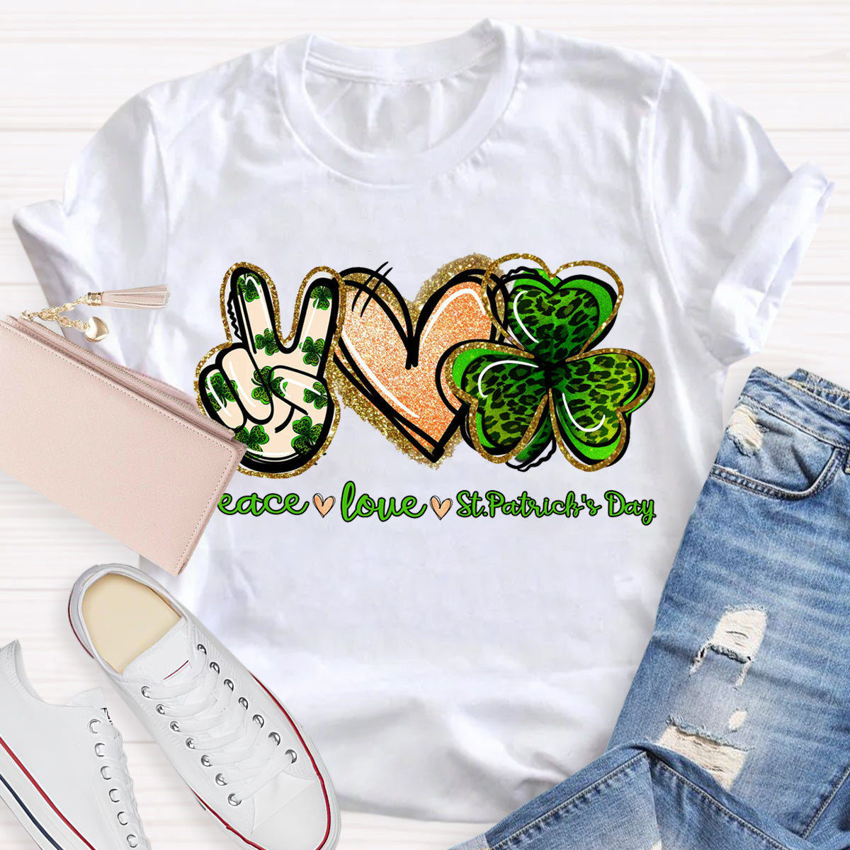 Peace Love St. Patrick Day Teacher T-Shirt