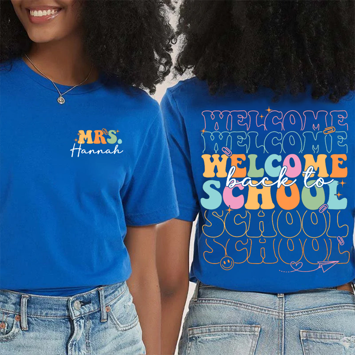 Personalized Name Welcome Back To School Double Printed T-shirt