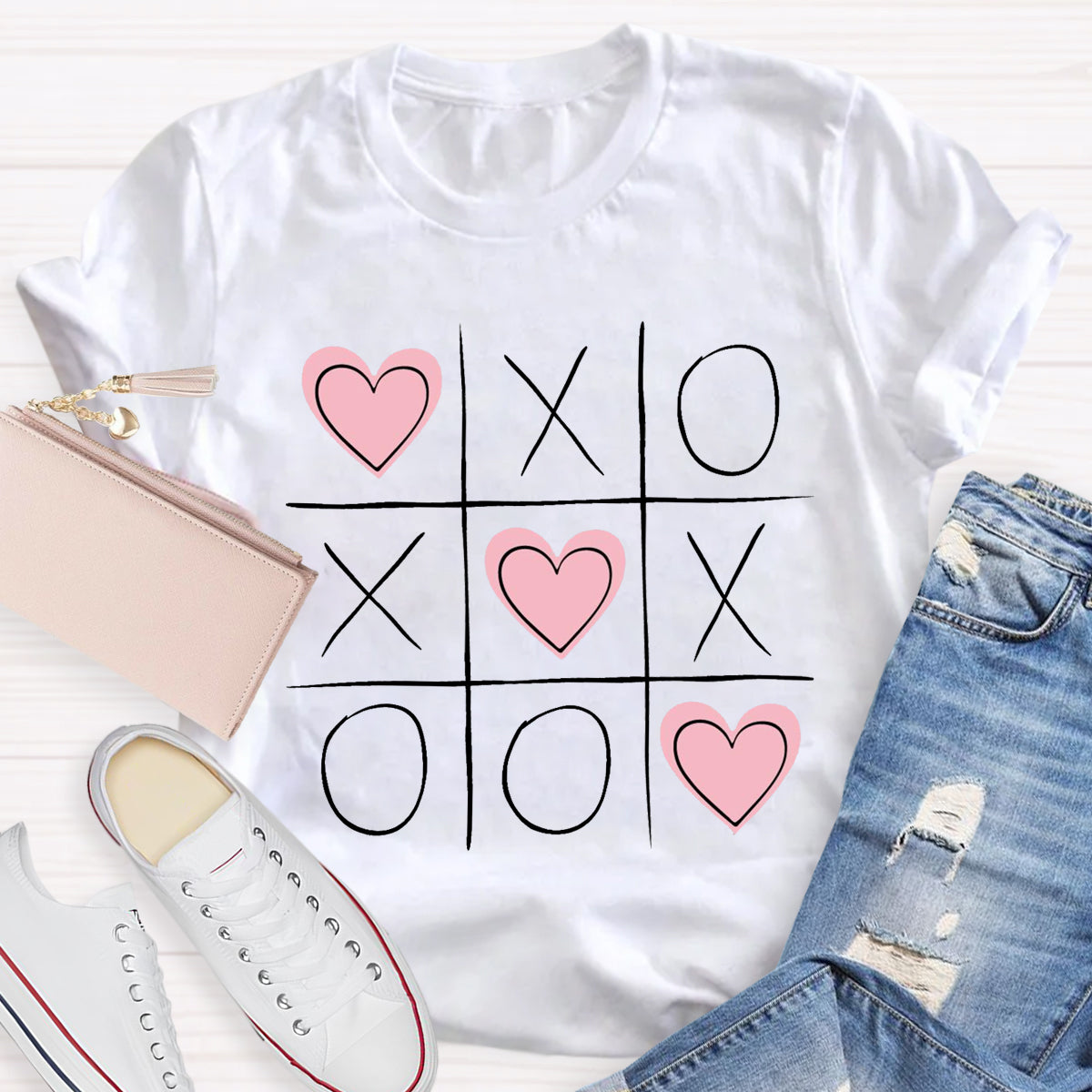 Tic Tac Toe Valentines  Love Heart T-Shirt