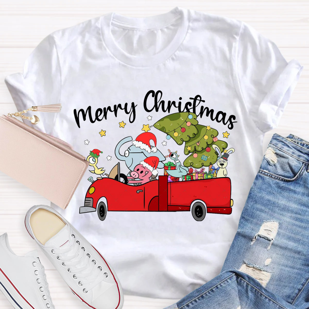 Merry Christmas Animals Driving Cars T-Shirt