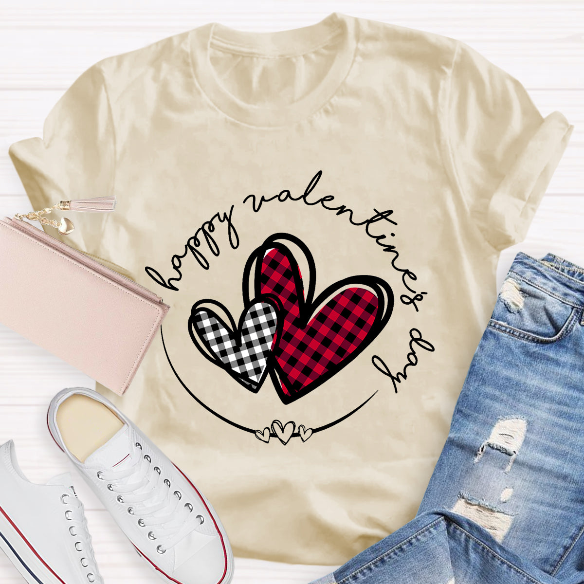 Plaid Heart Valentines Day T-Shirt