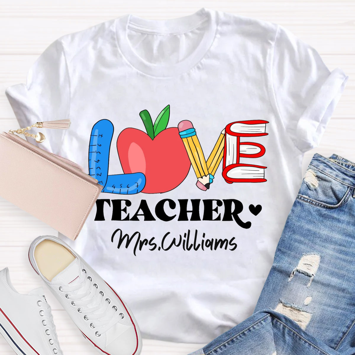 Personalized Name Love Teacher T-Shirt