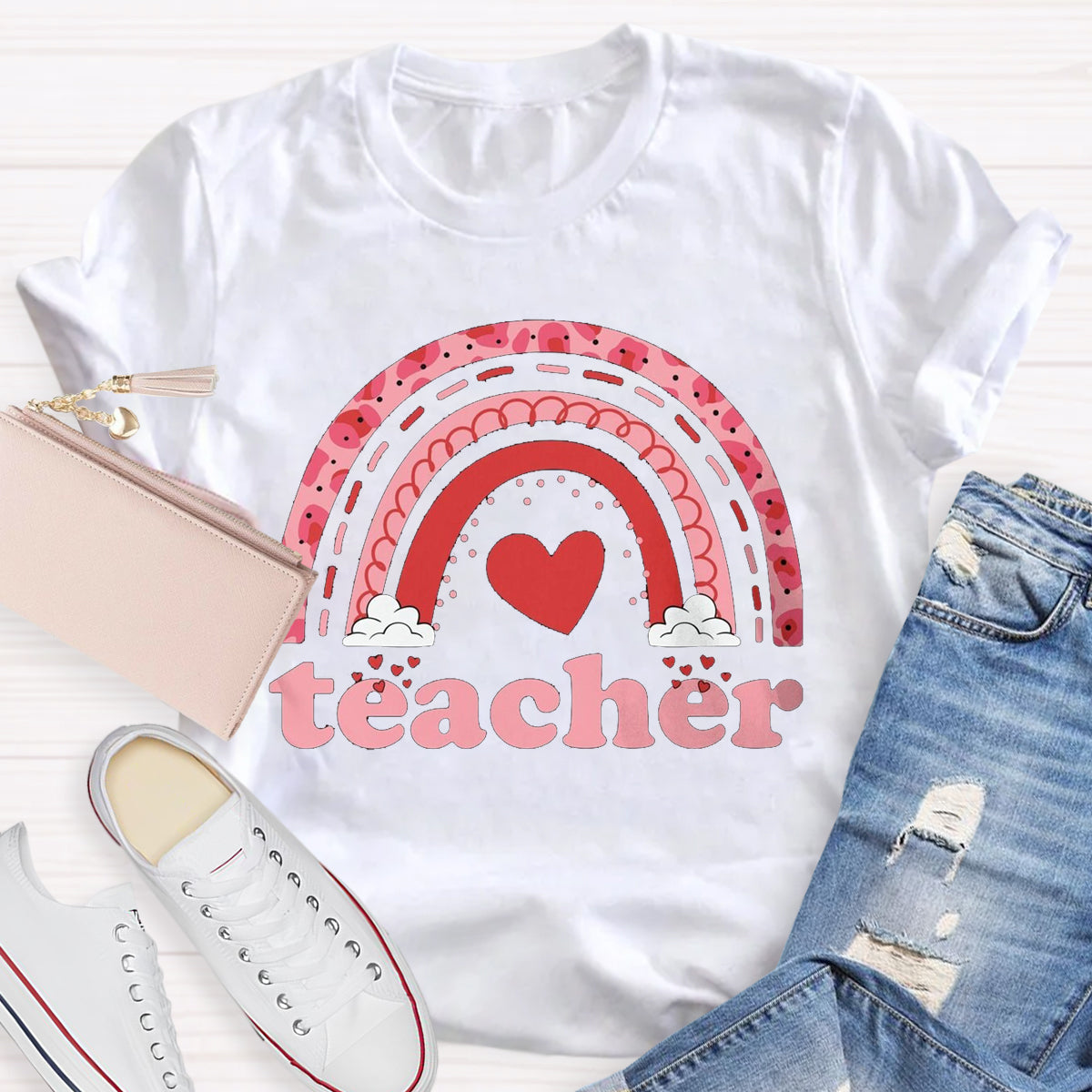 Valentine Teacher Rainbow T-Shirt