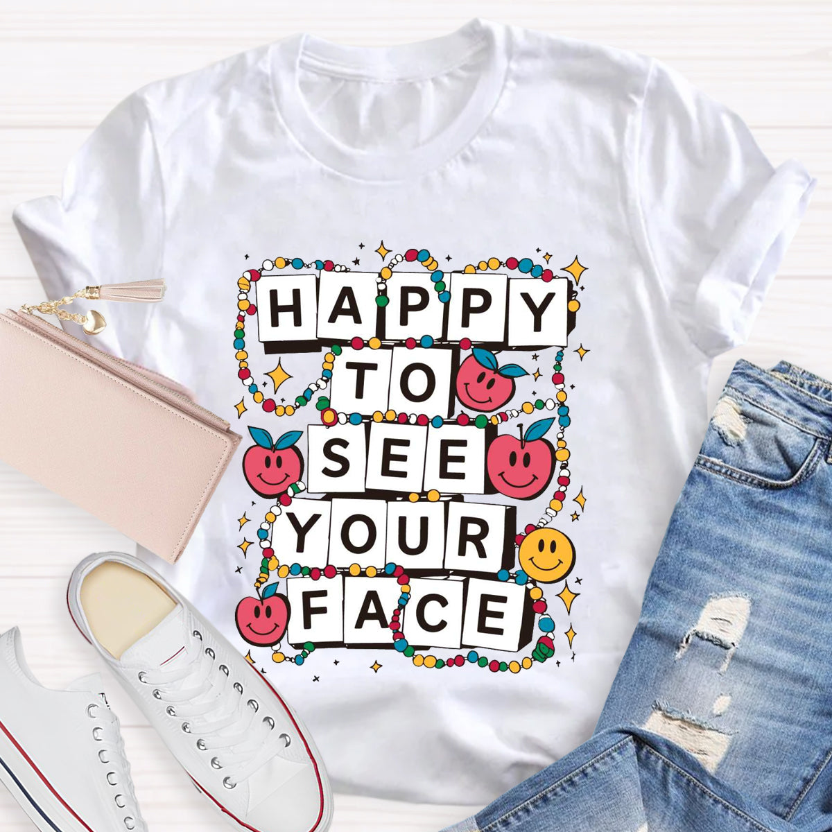 Apple Beads Happy To See Your Face T-Shirt