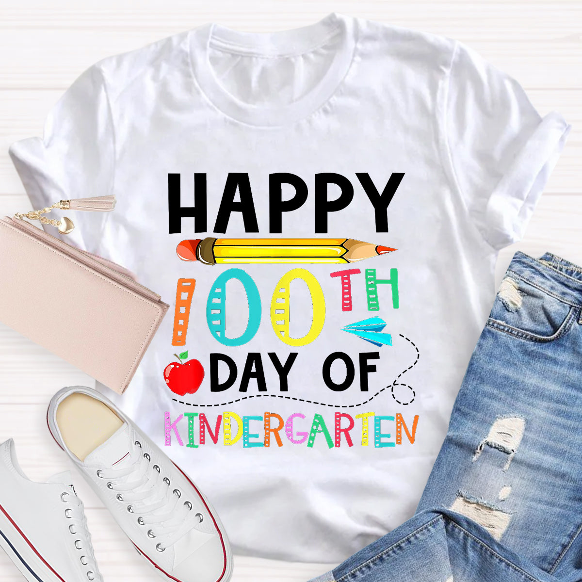 Happy 100th Day of Kindergarten Apple Pencil T-Shirt