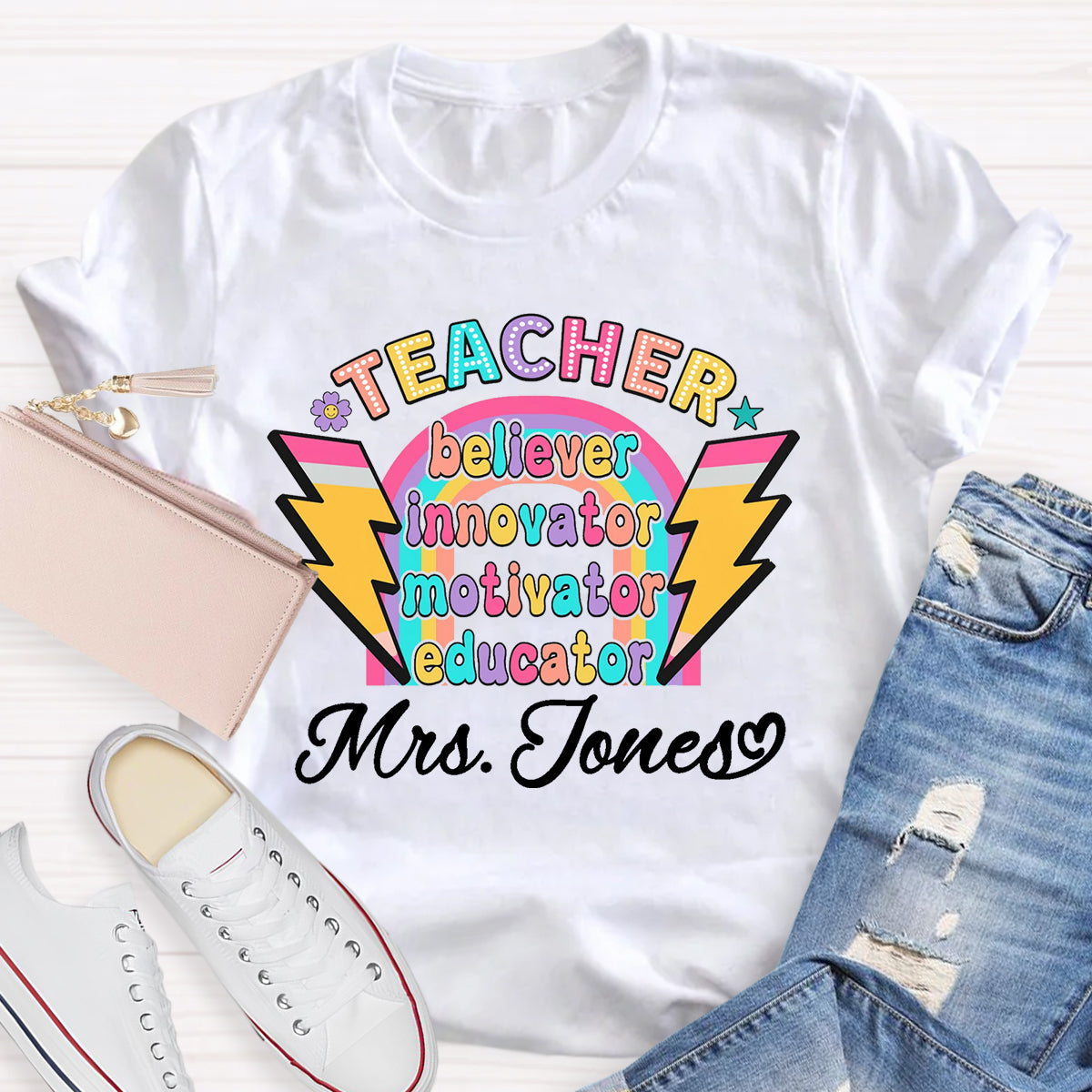 Personalized Name Teacher Believer Innovator Motivator T-Shirt