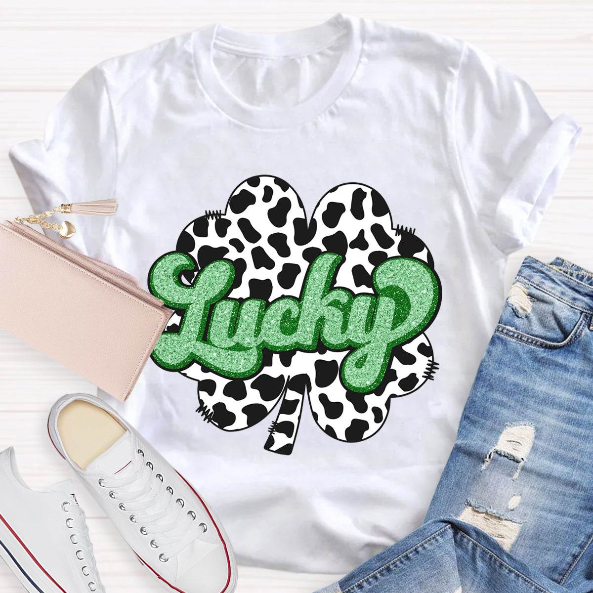 Milk pattern Shamrock LuckyTeacher T-Shirt