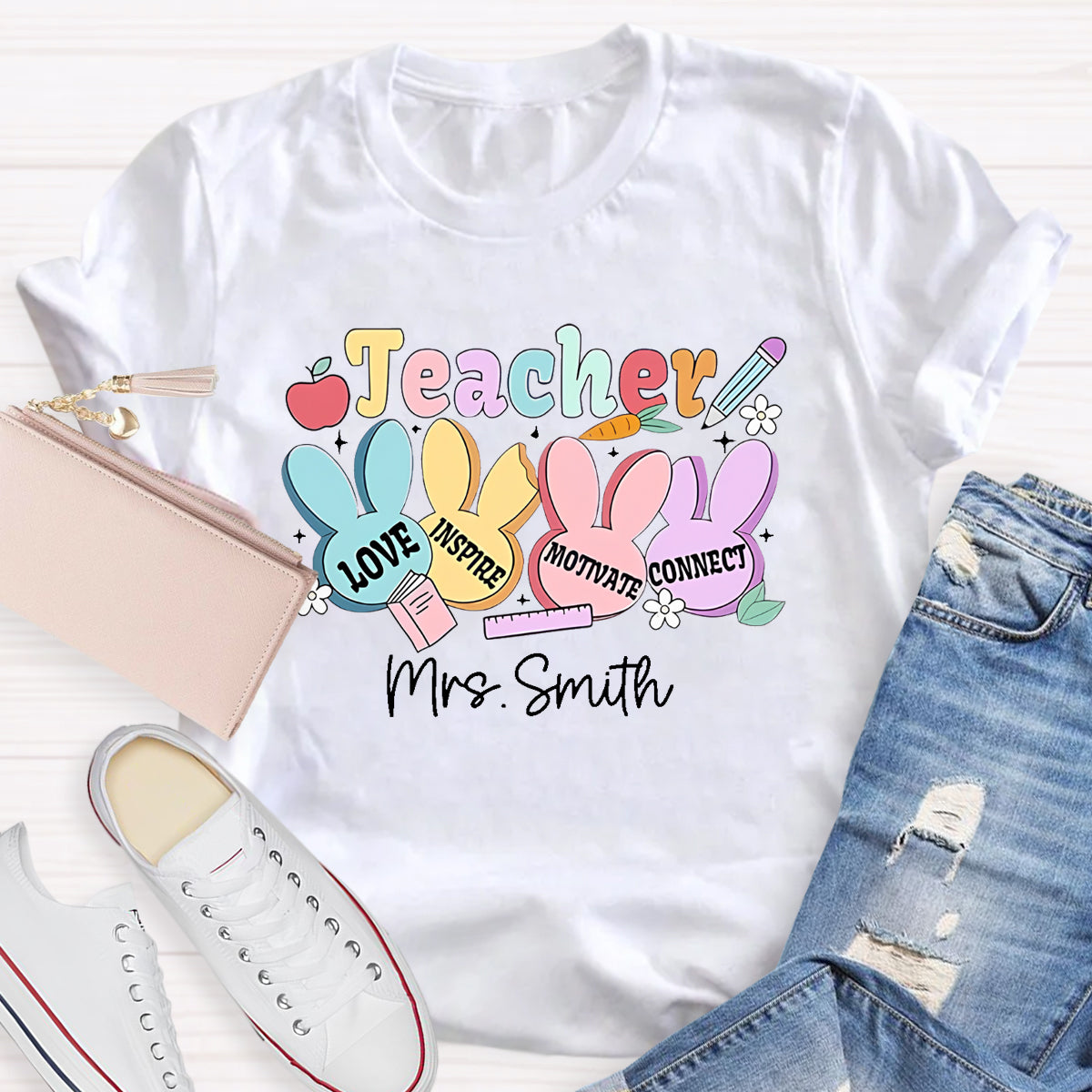 Personalized Name Teacher Love Inspire T-Shirt