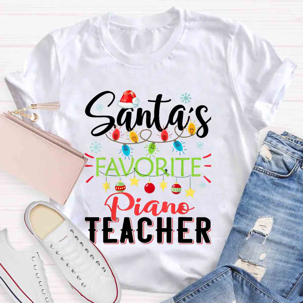 Personalized Subject Santa's Favorite Piano Teacher T-Shirt