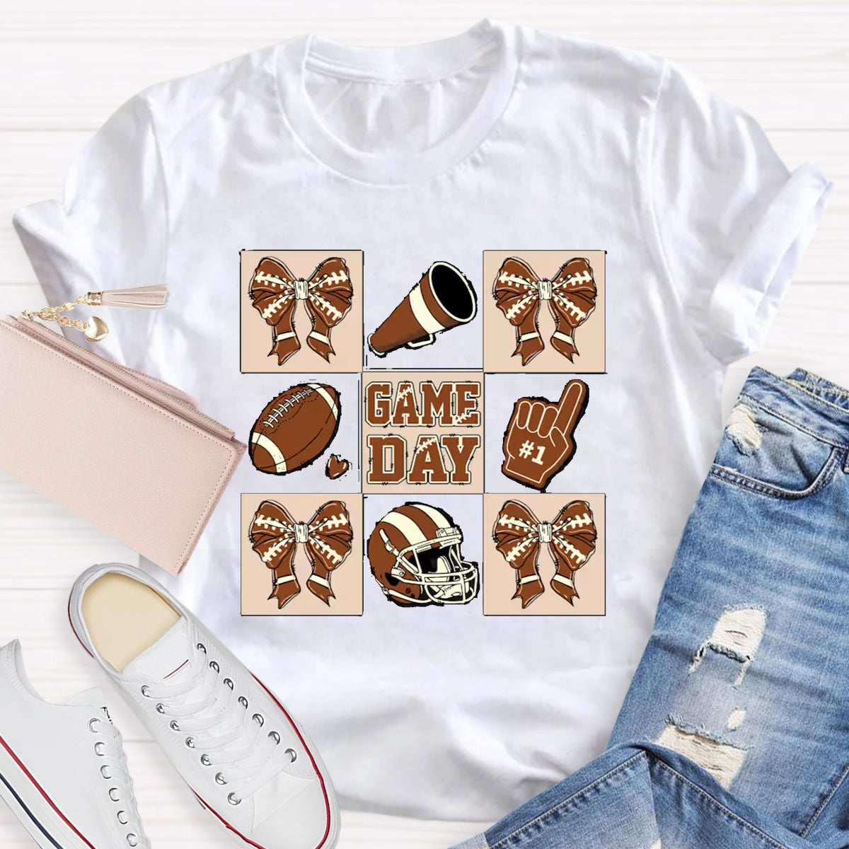 Game Day Bow Tie Baseball Teacher T-Shirt