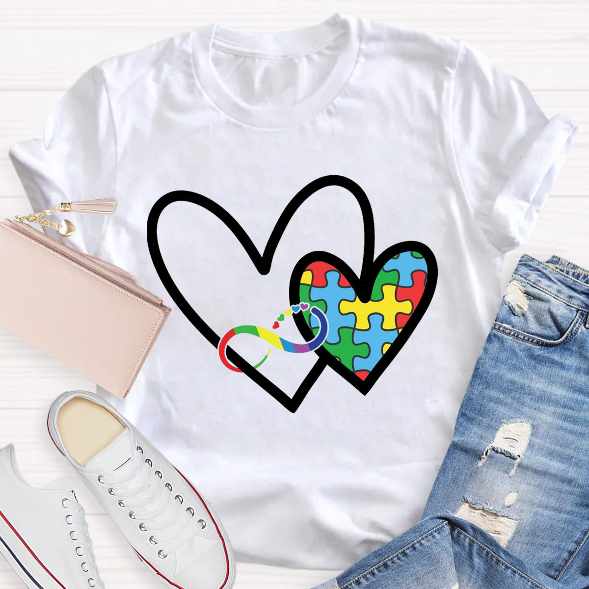 Autism Colorful Heart Teacher T-Shirt