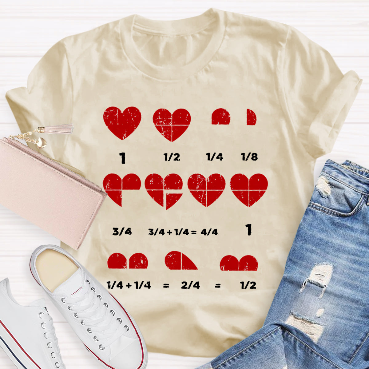 Valentines Day Fractions Heart Funny Math Teacher T-Shirt