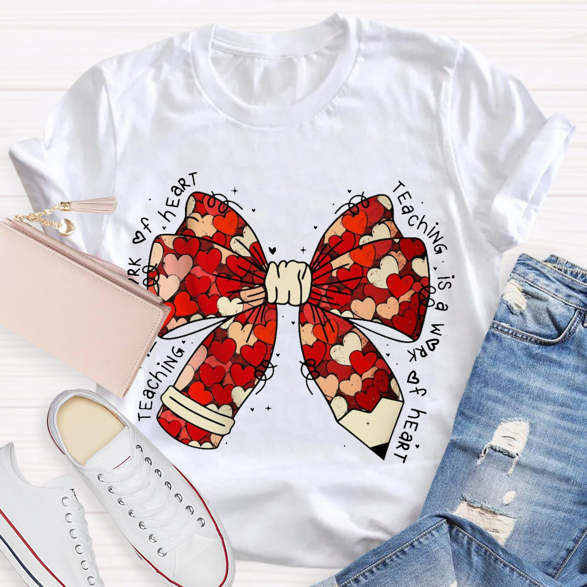 Teacher Valentine Coquette Bow Pencil T-Shirt