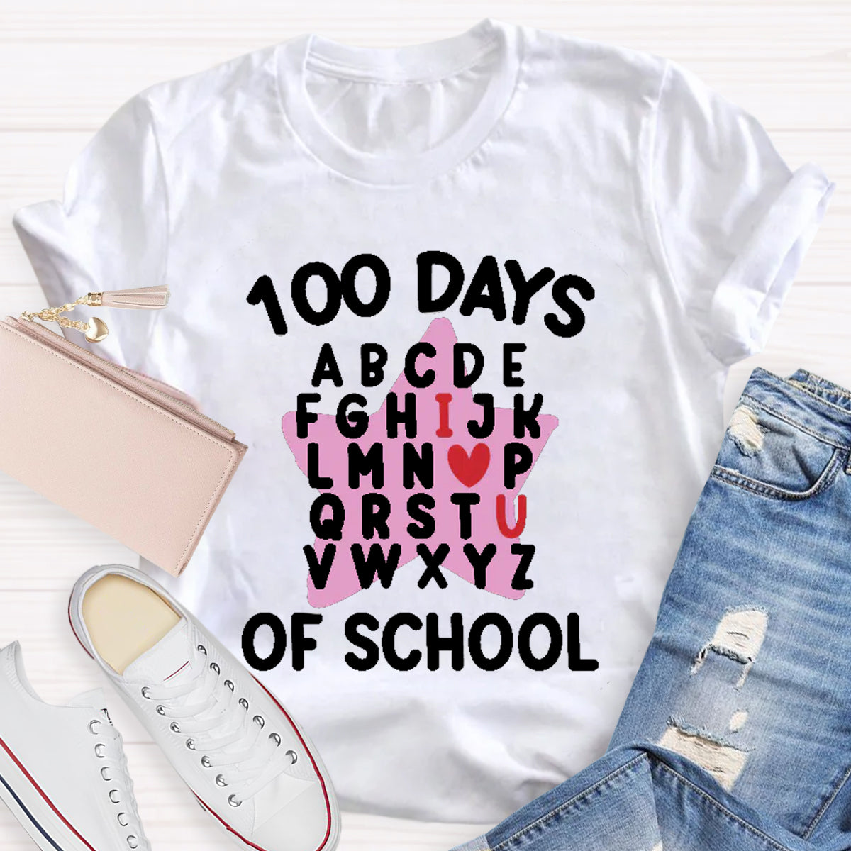 100 Days Of School Star Alphabet Teacher T-Shirt