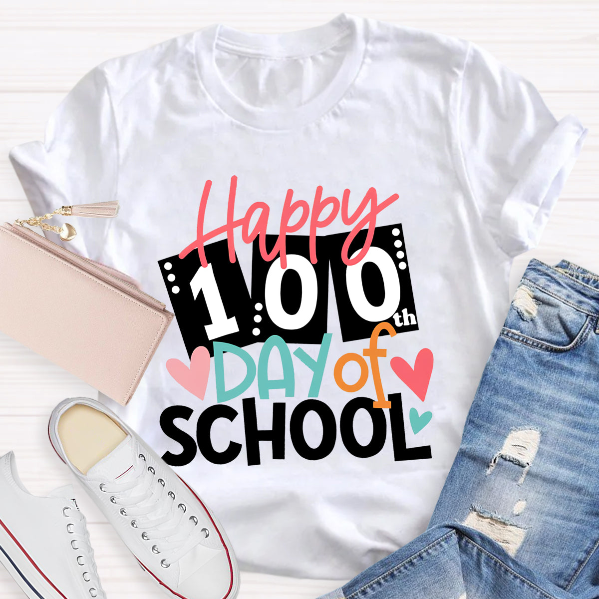 Happy 100th Days Of School Card Teacher T-Shirt