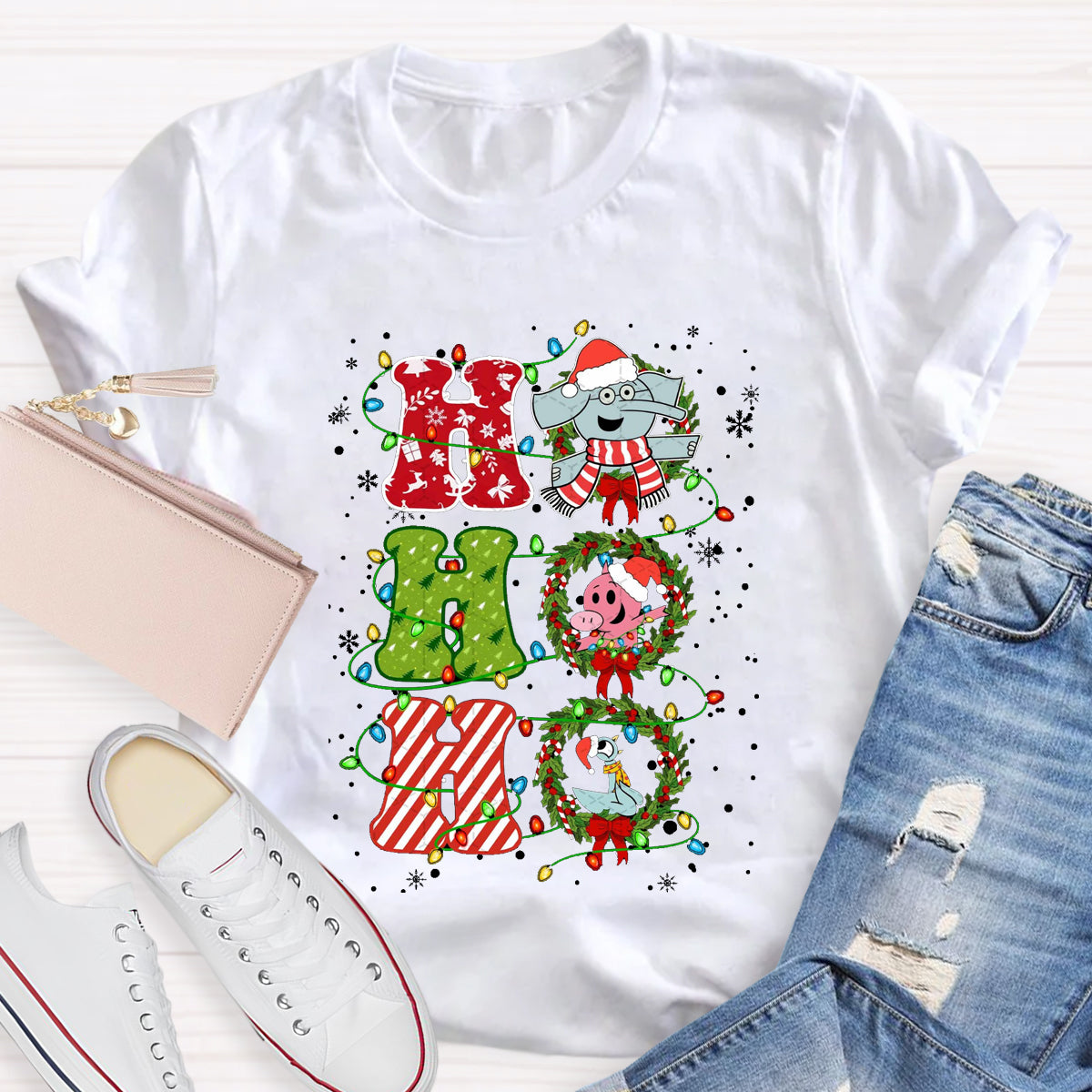 Ho Ho Ho The Elephant And Friends Merry Christmas T-Shirt