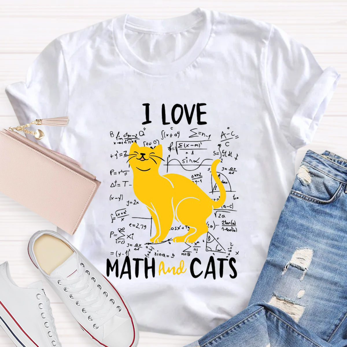 I Love Math And Cats Teacher T-Shirt