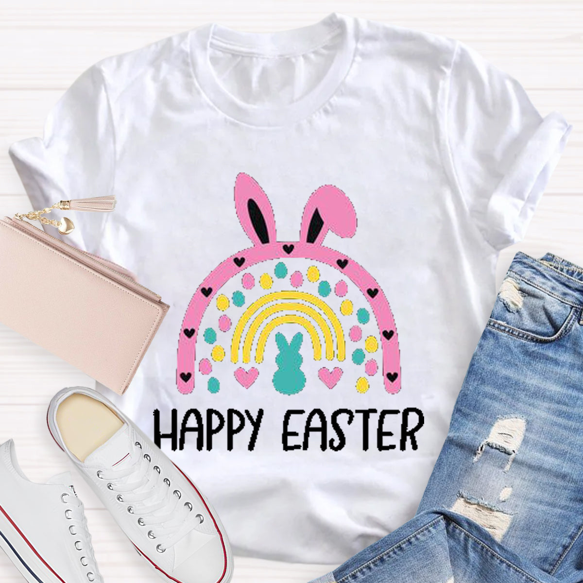 Happy Easter Bunny Rainbow Teacher T-Shirt