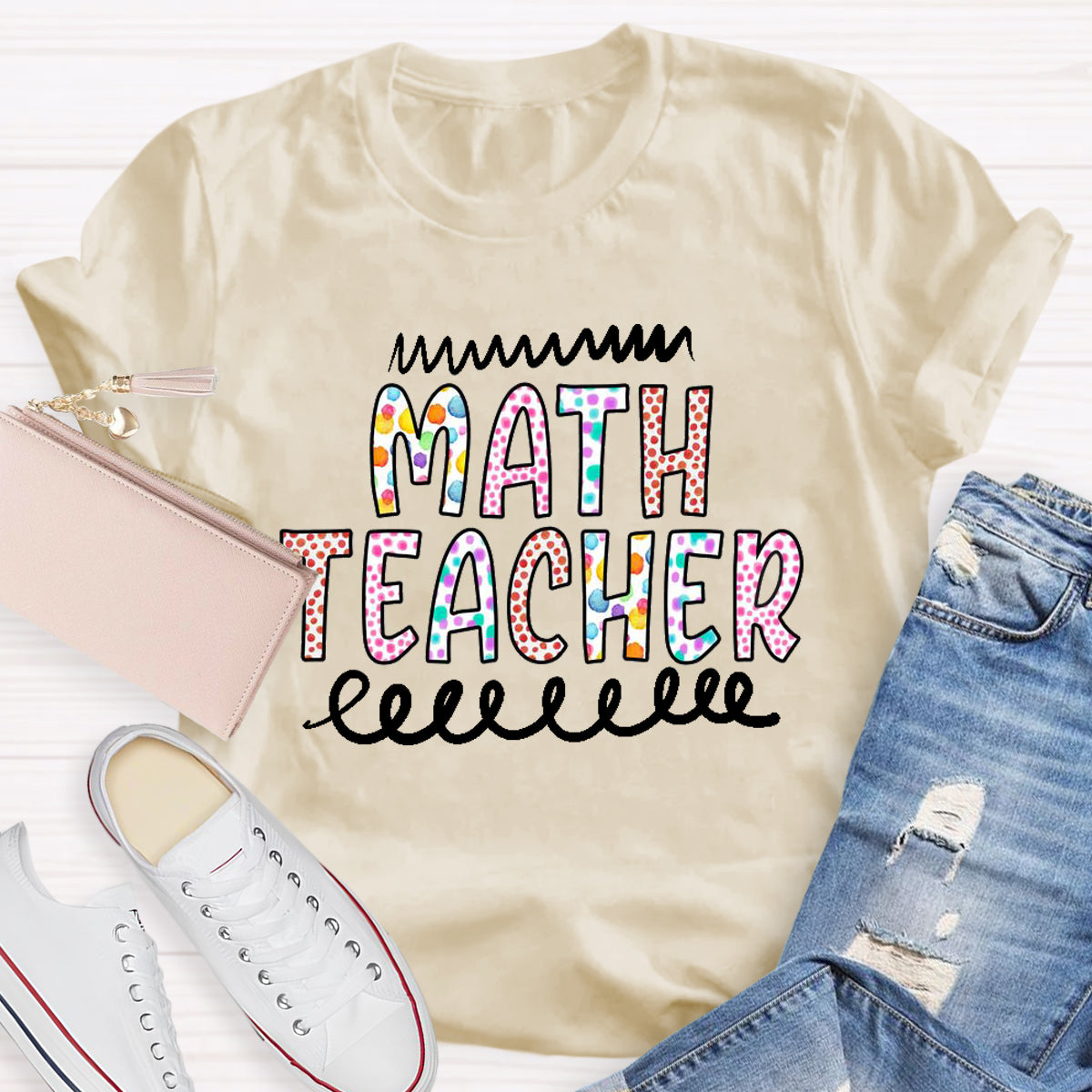 Colorful Polka Dot Design Math Teacher T-Shirt