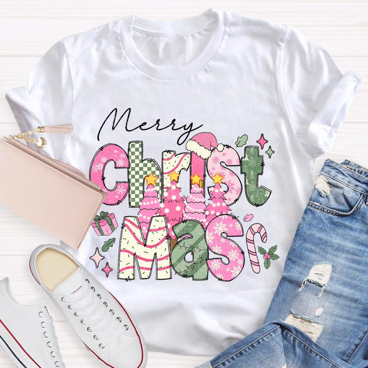 Merry Christmas Vibes Teacher T-Shirt