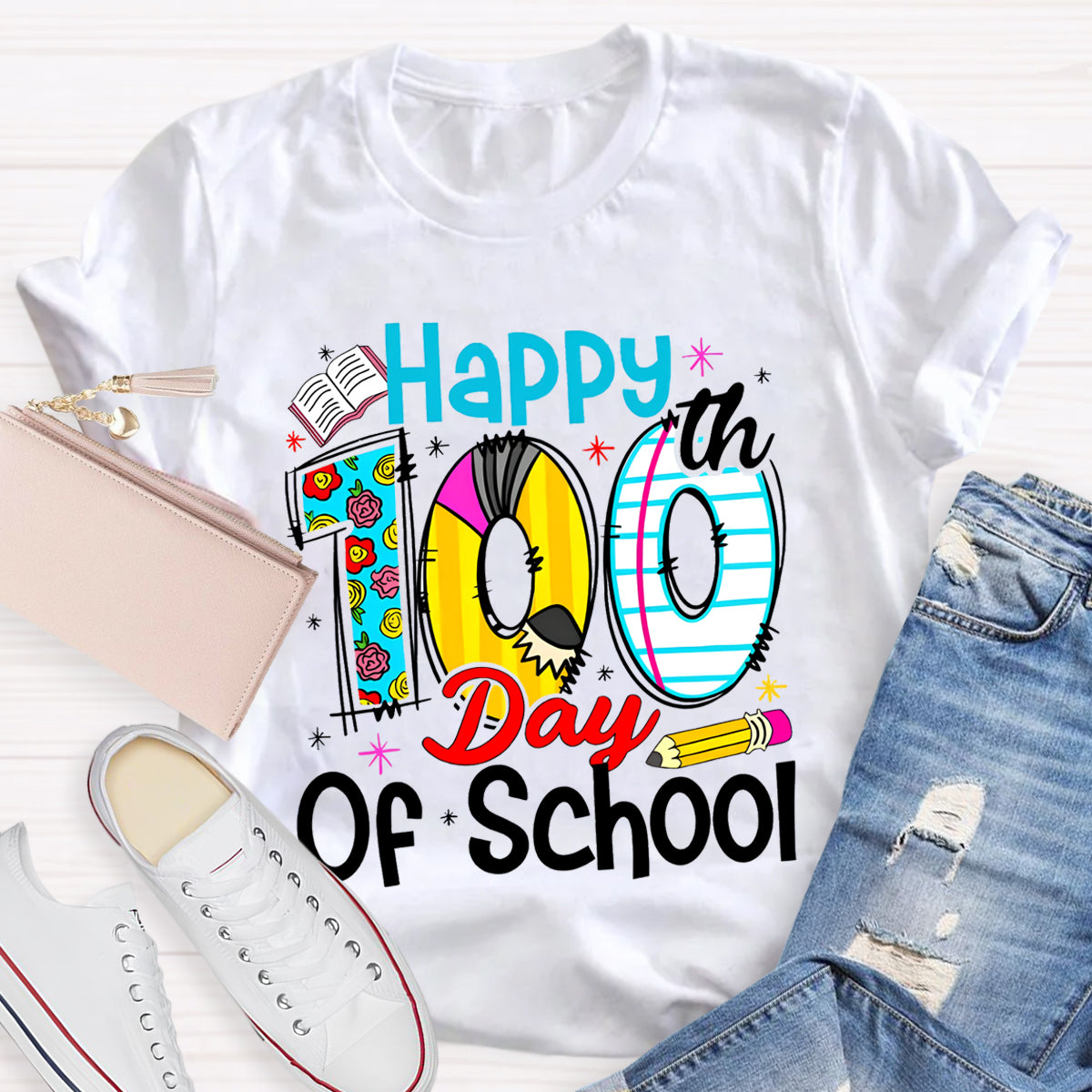 Happy 100th Days Of School Book Pencil T-Shirt