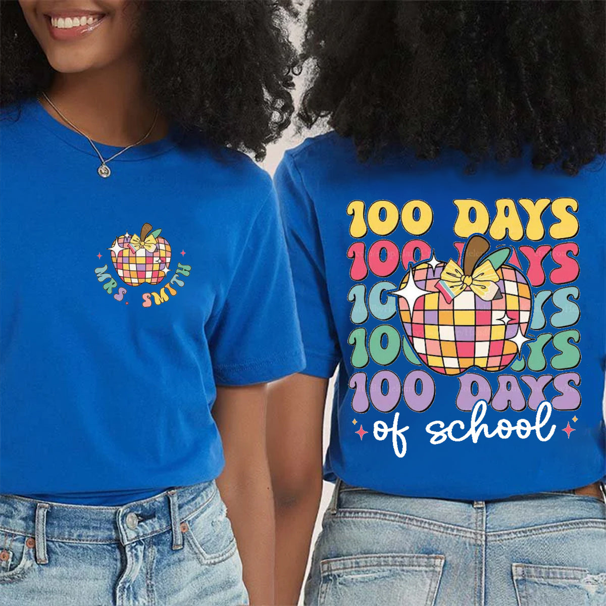 Personalized Name 100 Days Of School Double Printed T-shirt