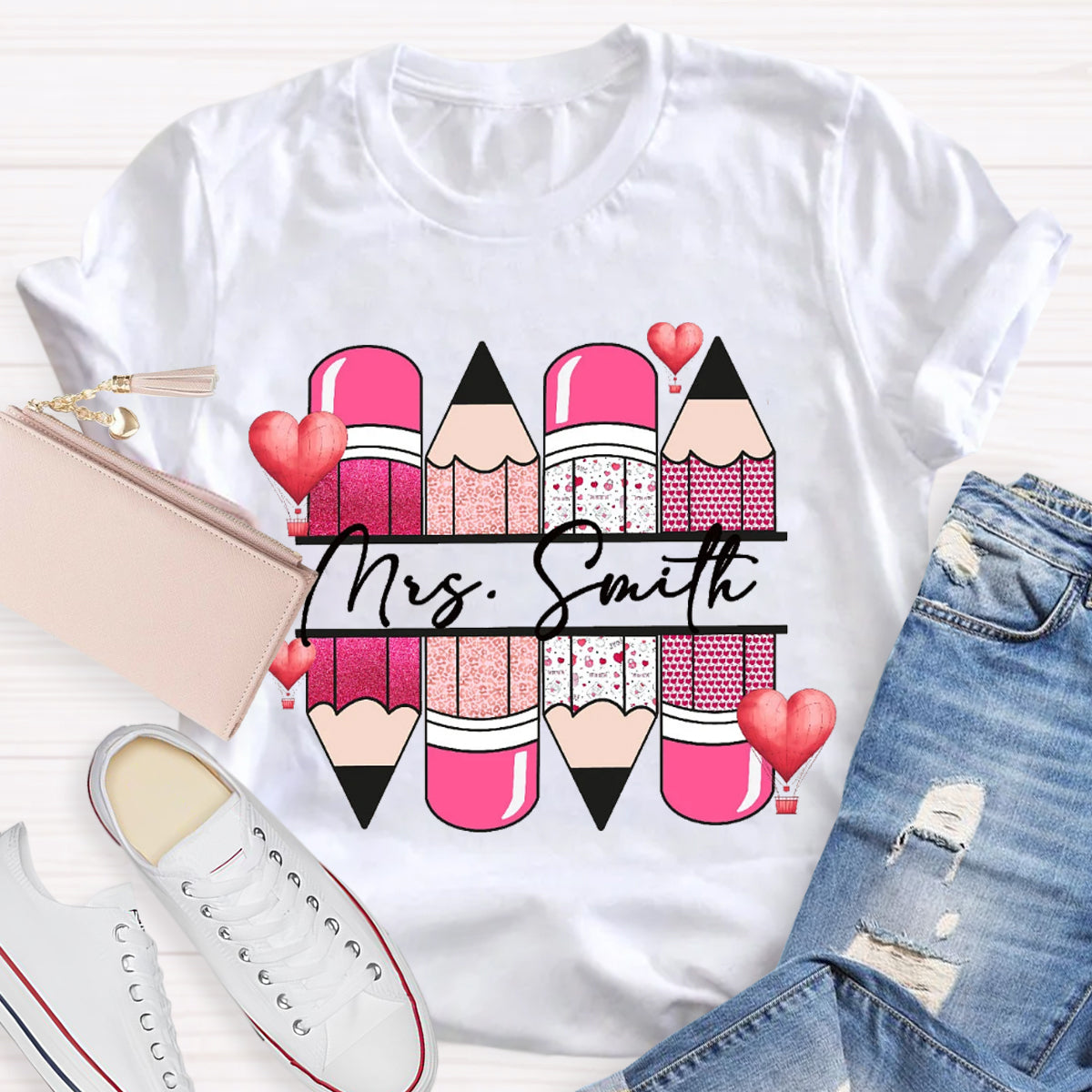 Personalized Name Pink Pencil Hot Air Balloon T-Shirt