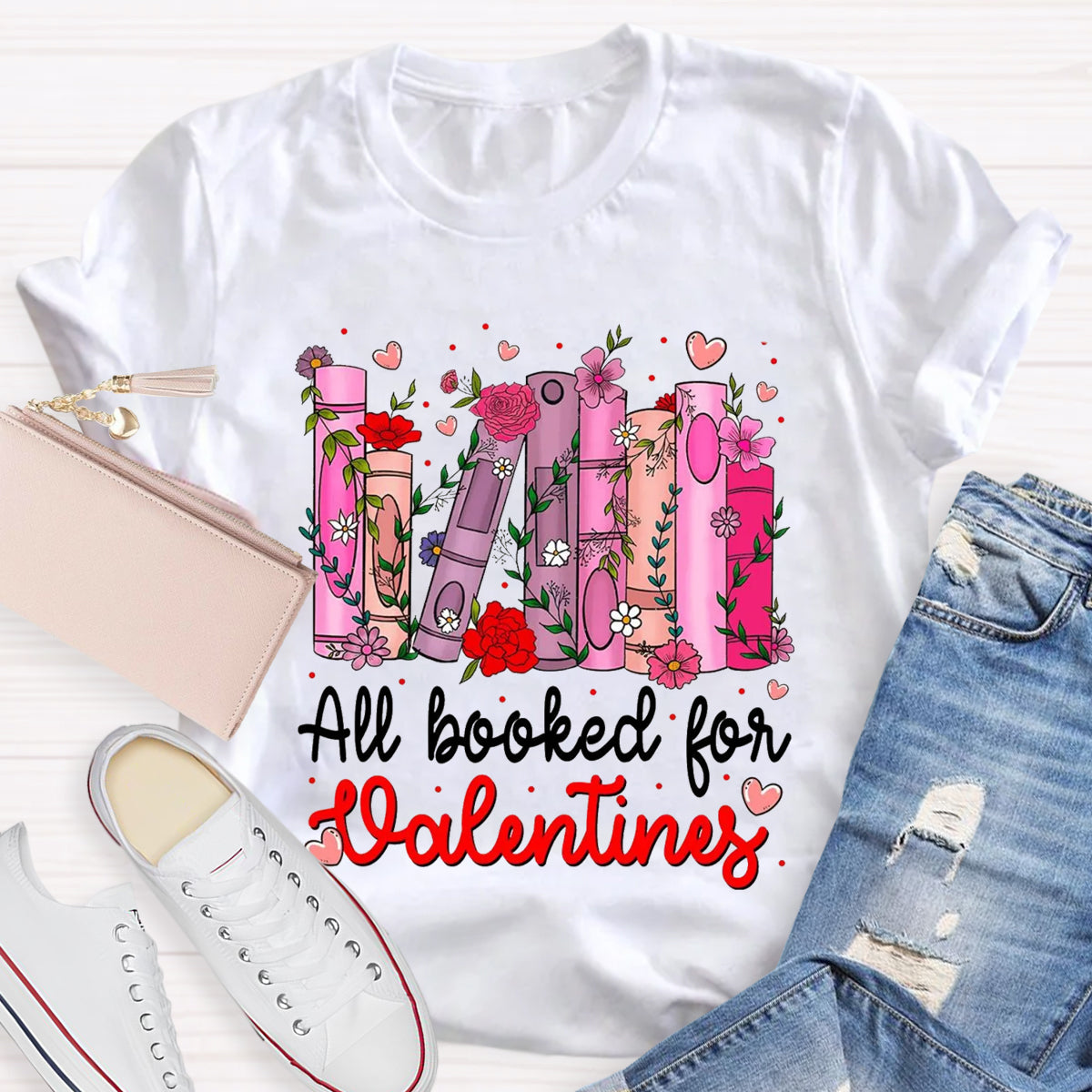 All Booked For Valentines Pink Flower T-Shirt