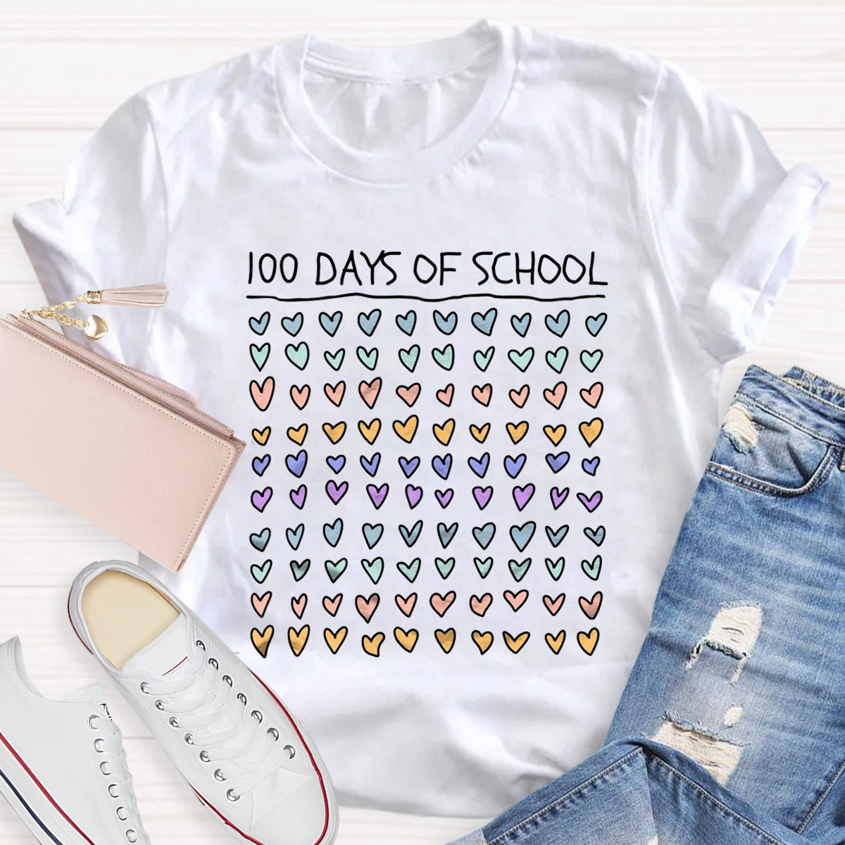 100 Days Of School Heart Teacher T-Shirt