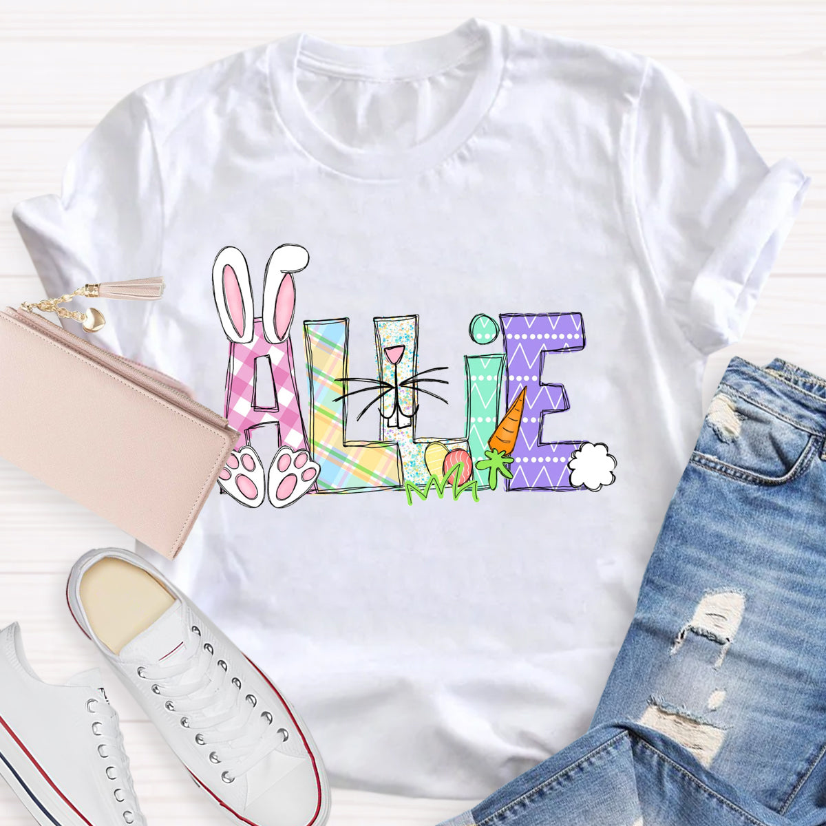 Personalized Name Easter Bunny Teacher T-Shirt