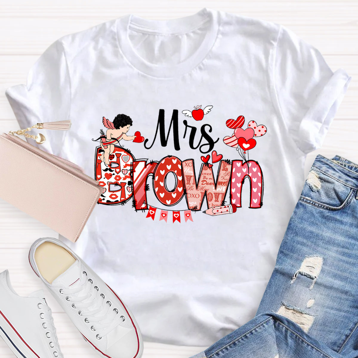 Personalized Name Teacher Valentine's Day T-Shirt