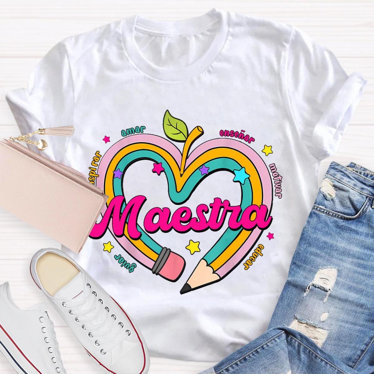 Maestra Pencil Apple Spanish Teacher T-Shirt