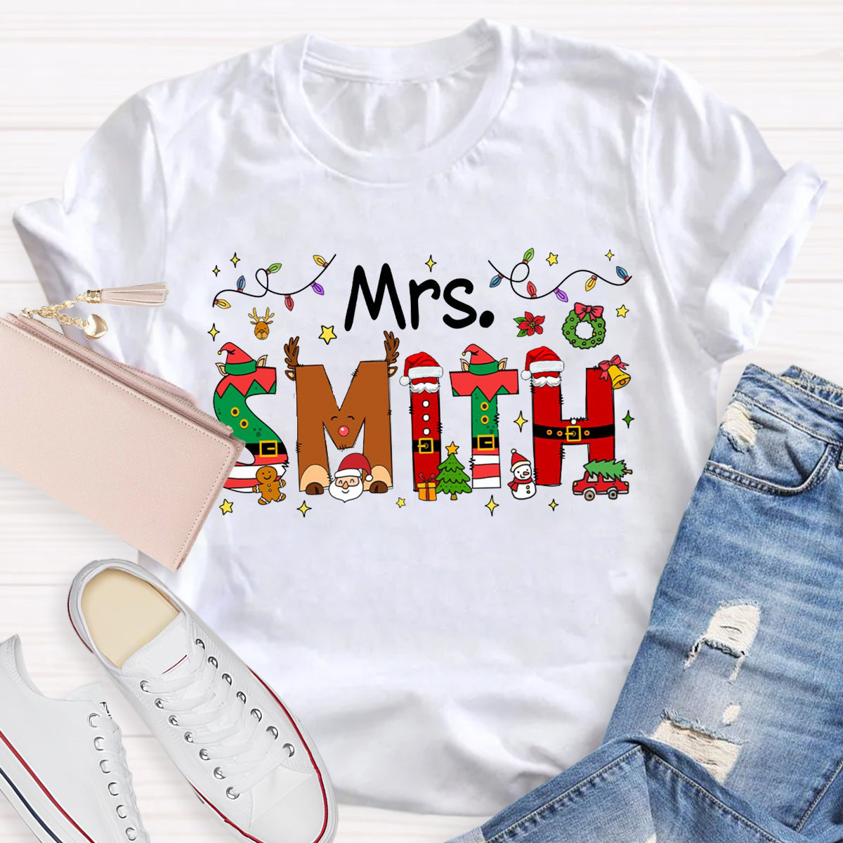 Personalized Name Christmas Teacher T-Shirt