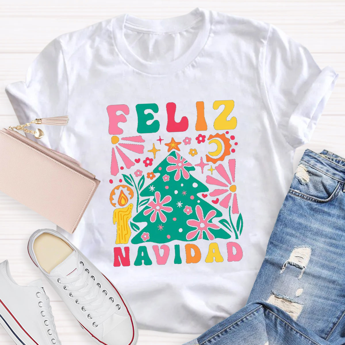 Feliz Navidad Spanish Christmas Teacher T-Shirt