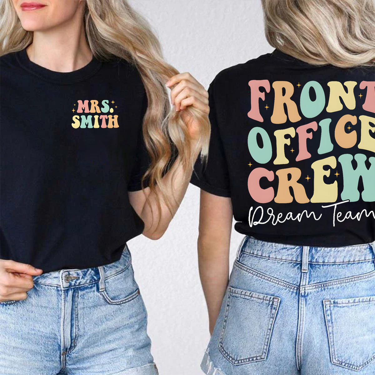 Personalized Name Front Office Crew Double Printed T-shirt
