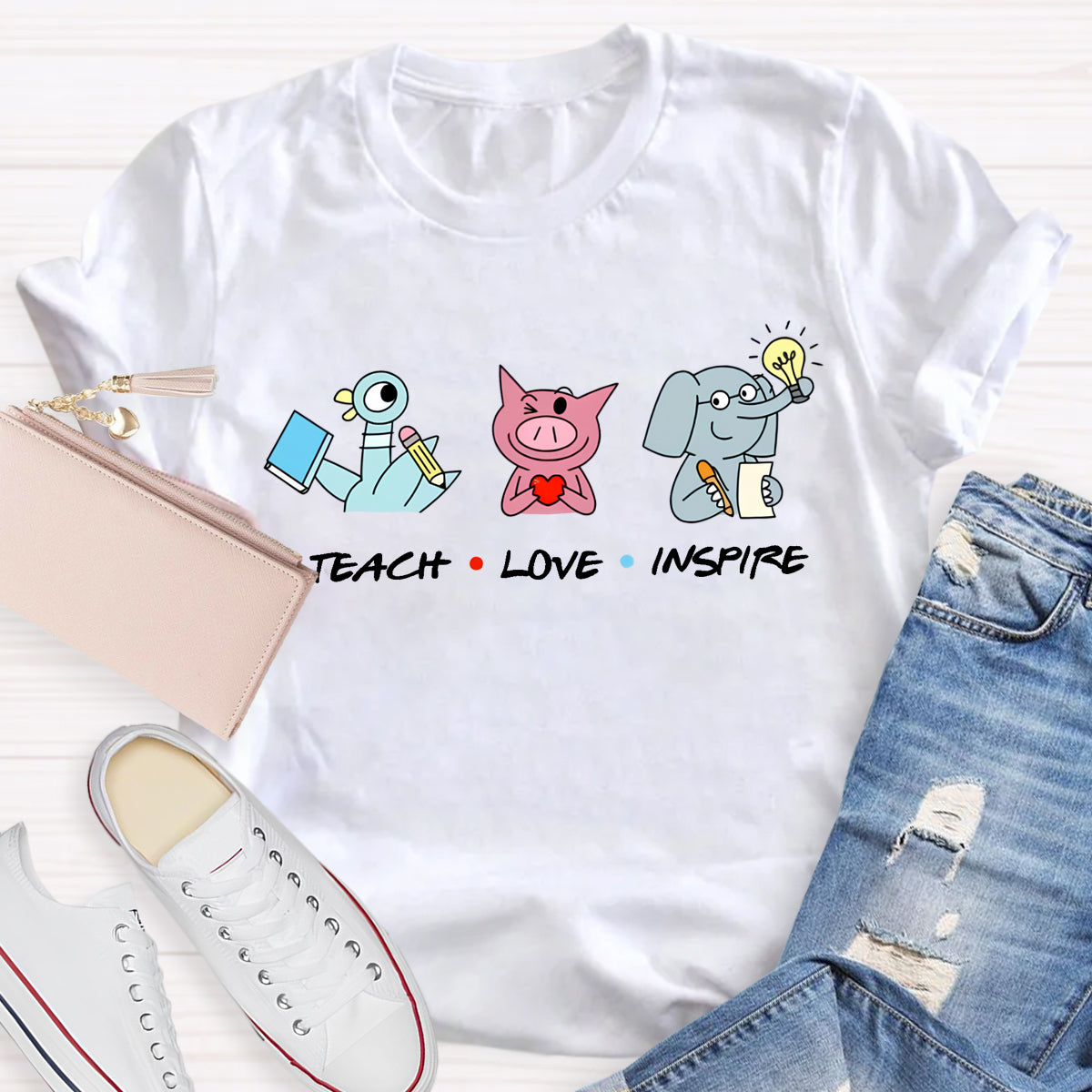 Teach Love Inspire Elephant And Piggie Teacher T-Shirt