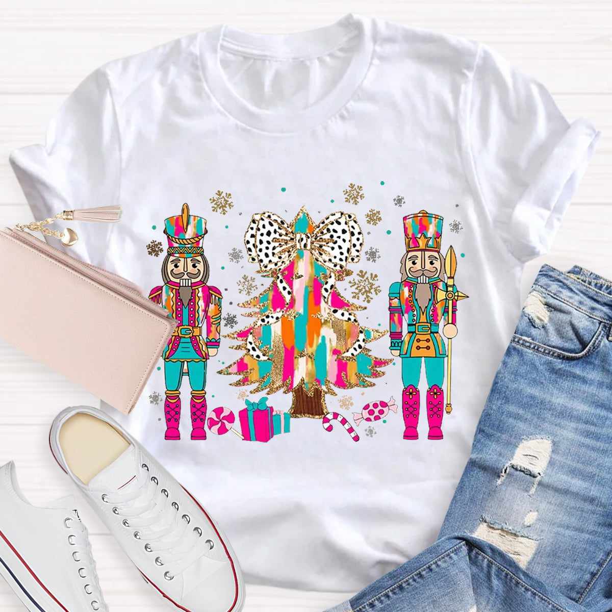 Nutcracker Christmas Tree Graphic Teacher T-Shirt