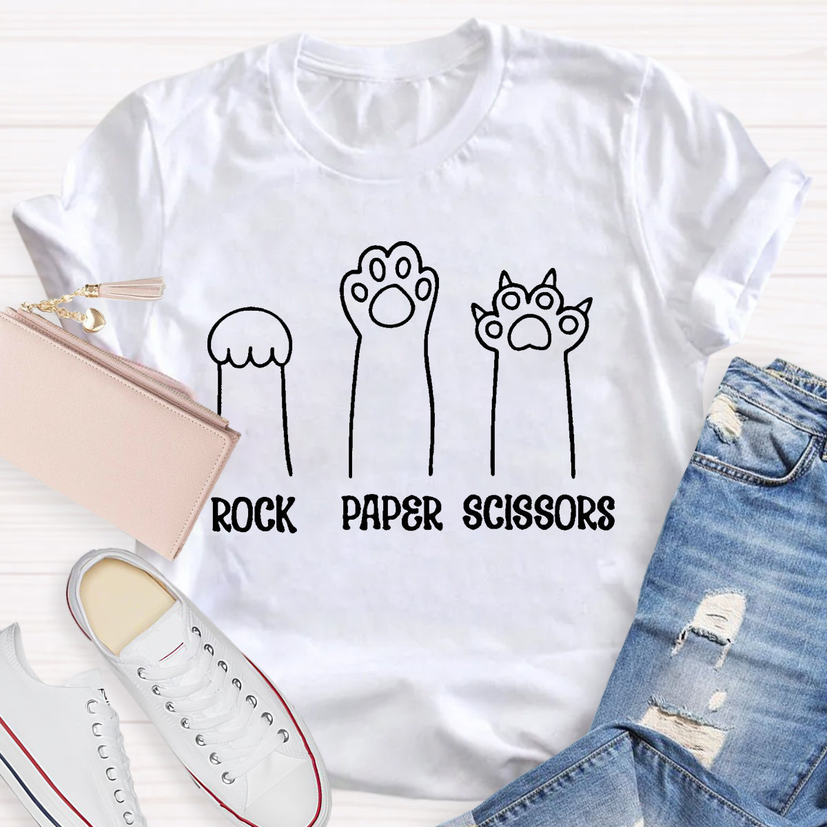 Rock Paper Scissors Funny Cat Paw T-Shirt