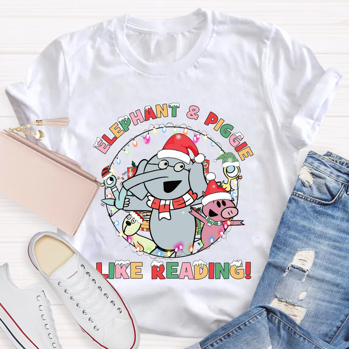 Elephant & Piggie Like Reading Christmas T-Shirt